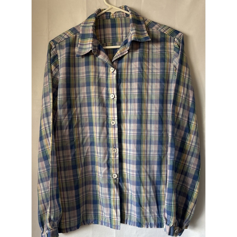 Blue and white plaid‎ button-up shirt casual Unbranded Vintage S/M